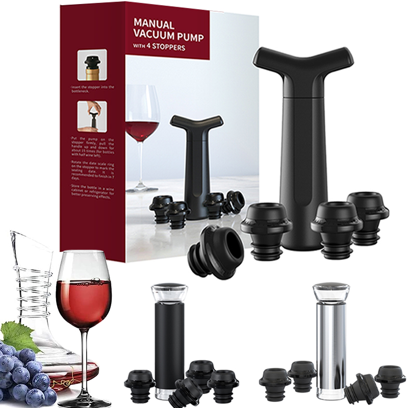 Wine Preservation Pump - Vakuum-Weinstopper, Vakuumpumpe, manuelle Weinstopper mit 4