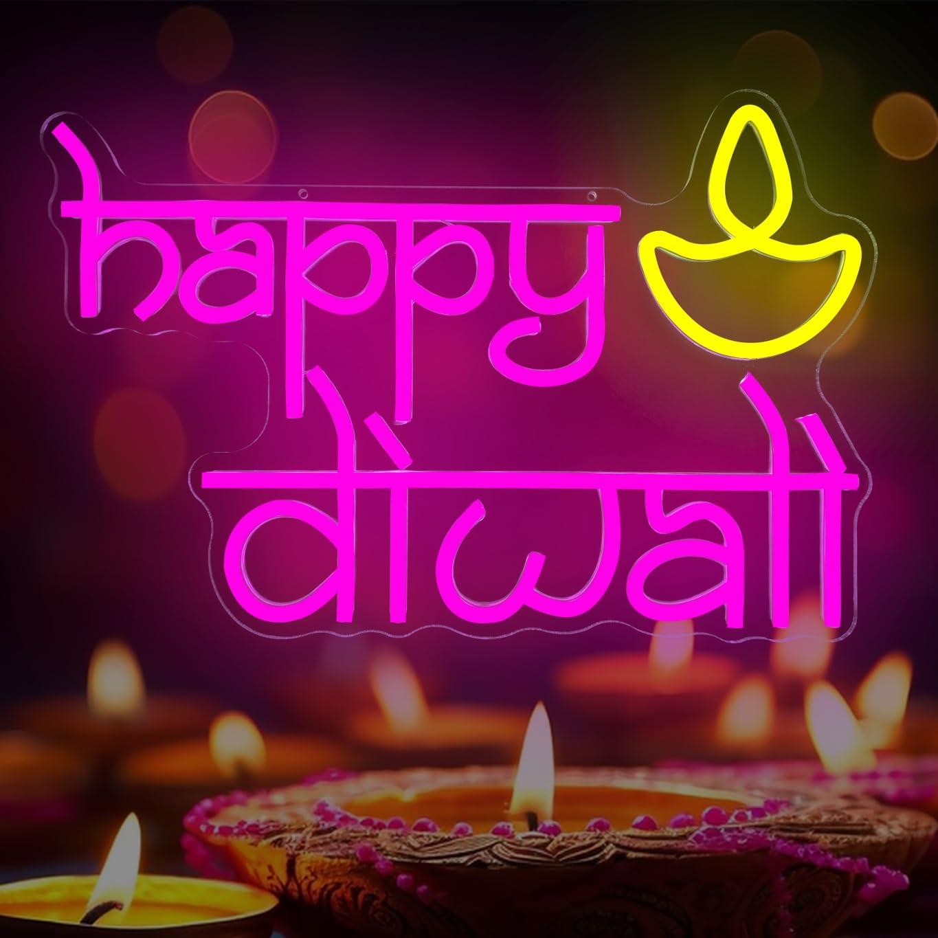 Home Bar Signs - Fröhliches Diwali Neonschild USB-Betrieben LED Dimmbare