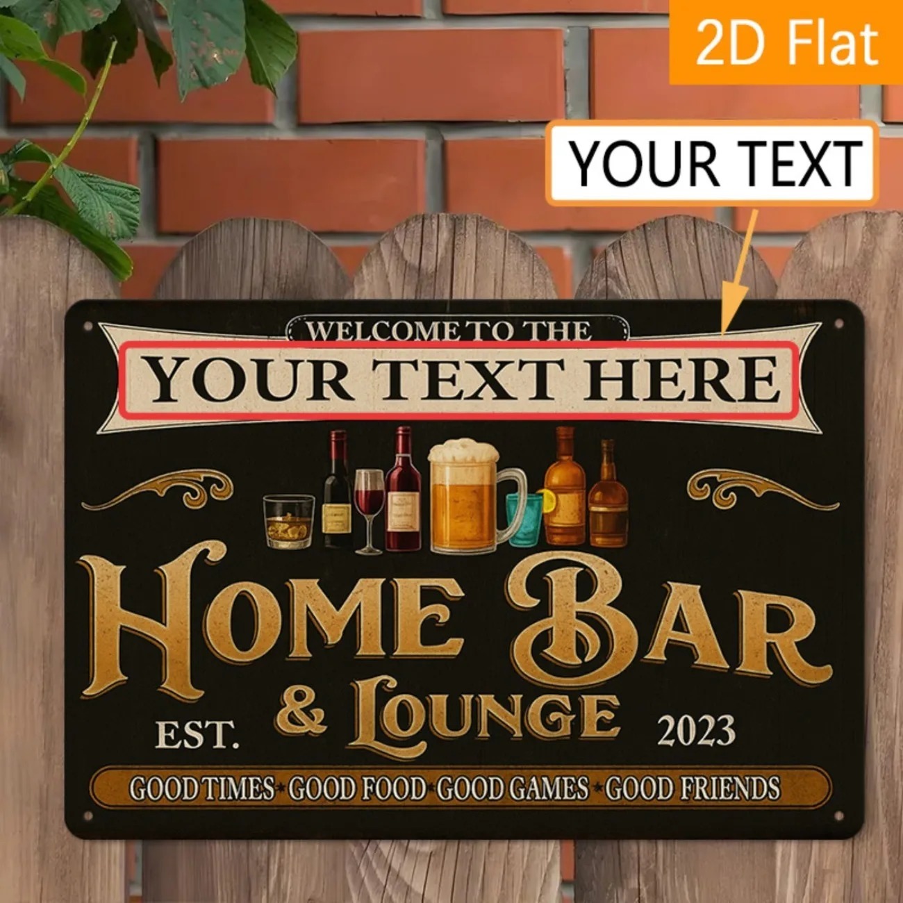 Home Bar Signs - Personalisiertes Metallschild mit individuellem Text für