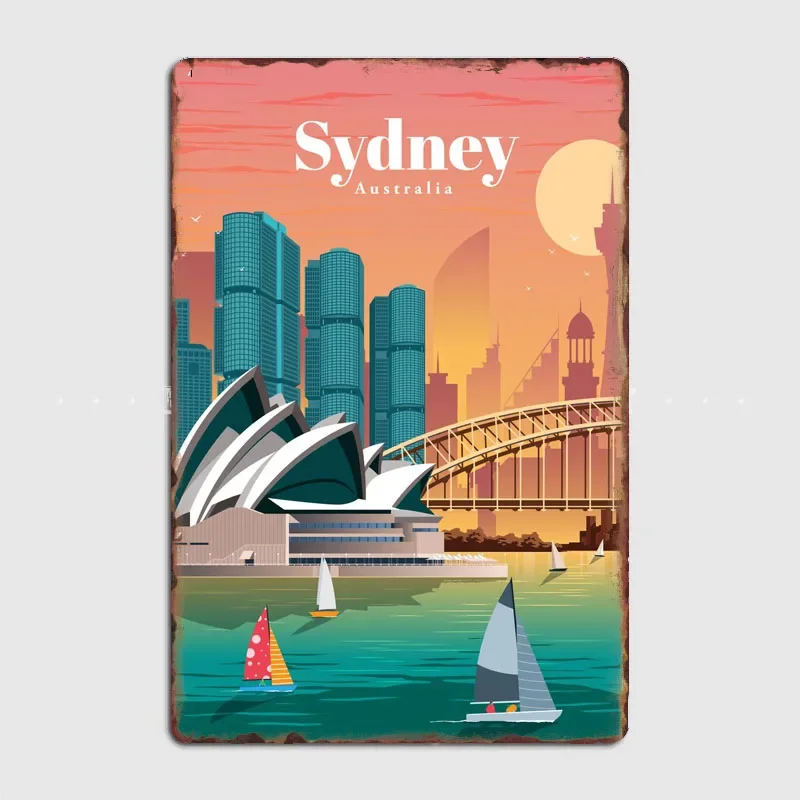 Home Bar Sydney - Reise-Poster Sydney Sehenswürdigkeiten Vintage Metallschild Club-Dekor