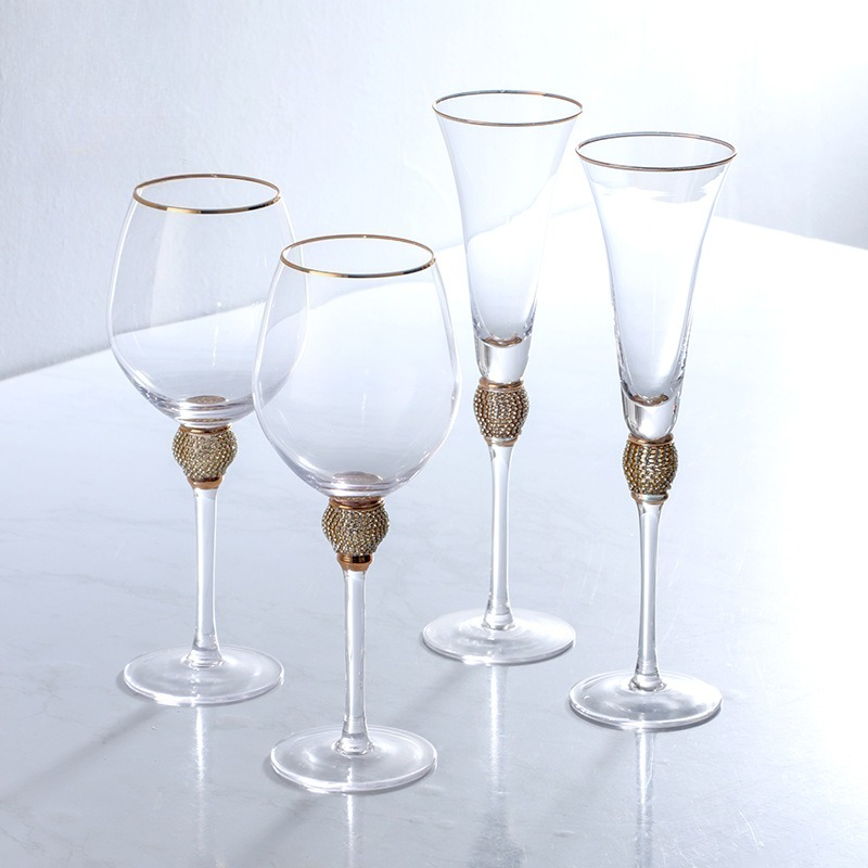 Highball Glass Set - Luxuriöses Highball-Glas-Set mit Diamant-Goldrand, Kristall-Vintage-Cocktailbecher für