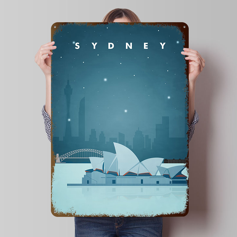 Home Bar Sydney - Sydney Reiseplakat Individualisierte Vintage Metallschilder Wandkunst